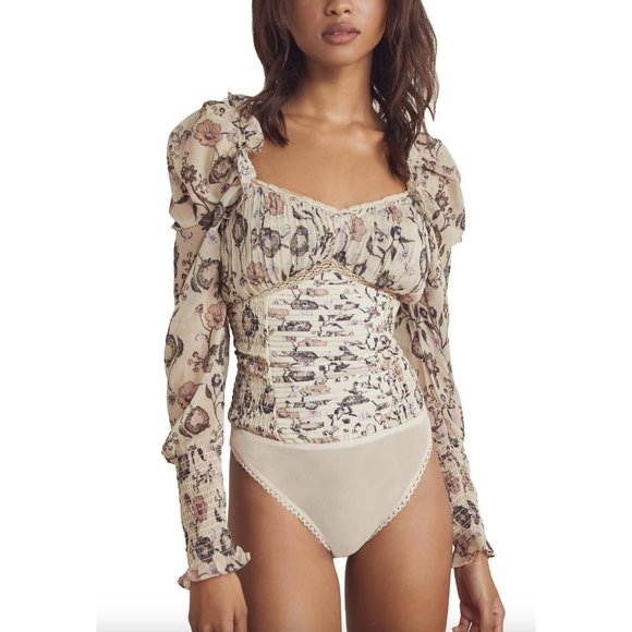Free People Tops - FREE PEOPLE Brunch Date Sheer Bodysuit in Floral Ivory Combo - Size S NWT